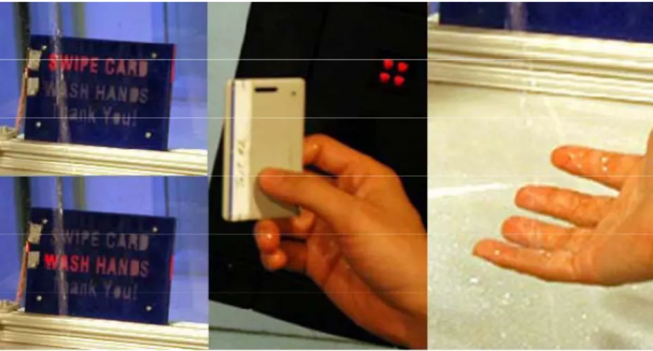 Figure 2.3 – Clean Sink showing indicator (left), RFID reader (middle) and sink (right) from [7], Figure 3