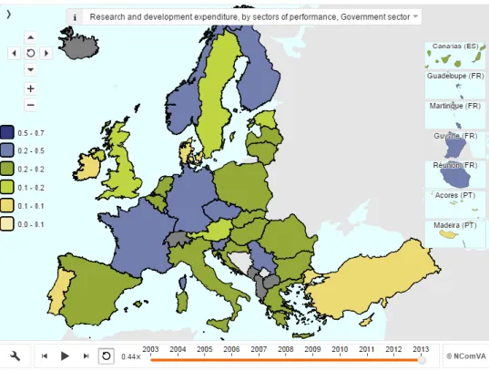 Ilustração 4 - Despesa em I&amp;D pelo setor governamental.  Fonte: Eurostat