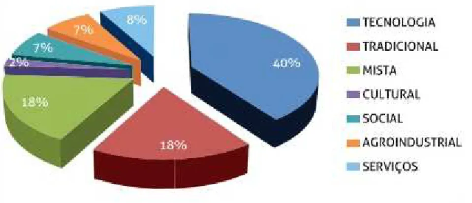 Gráfico 1 - Quantidade de incubadoras de acordo com pesquisa direta da  Anprotec em 2011 