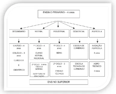 Figura 6 - Estrutura e funcionamento da Educação no Brasil segundo Leis Orgânicas de 1942 a 1946,  (retirado de Saveli, 2010, p.136) 