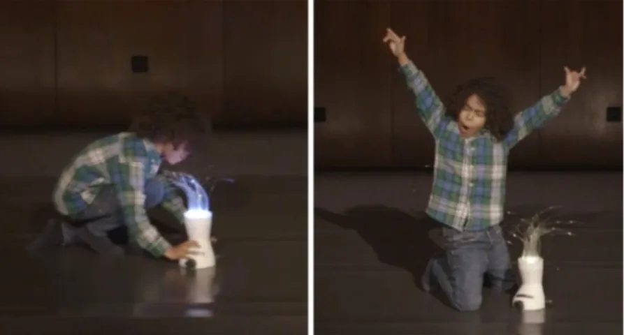 Fig. 7. Use-case example of a child using YOLO as a character for the creativity-stimulating storytelling scenario.