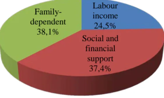 Figure  11  demonstrates  that  only 24,5%  of all residents in public housing settings live off their wages, while  38,1% are under the care of their families and 37,8% rely on welfare