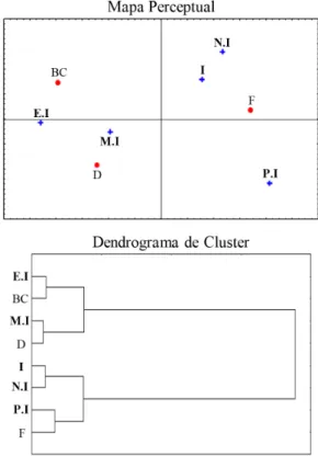 Figure 4. Indicative of the strategy through the  perceptual map and cluster dendrogram.