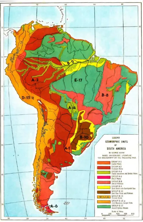 Figura  1.  Relevo  da  América  do  Sul  segundo G. Berry (ENGELN, 1942). 