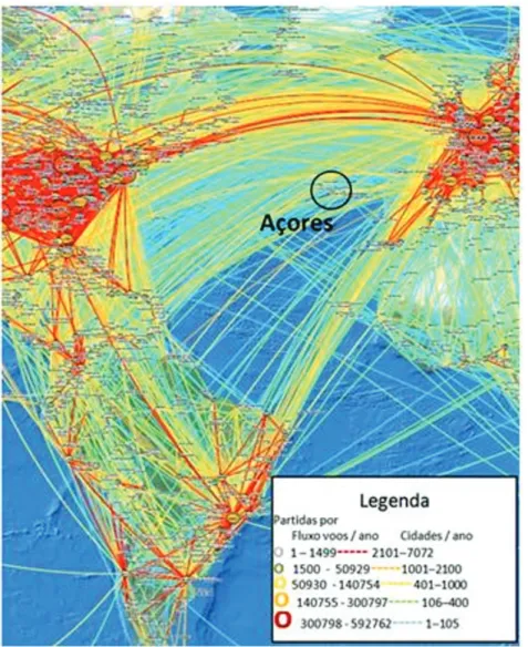 Figura 2 - Tráfego aéreo do Atlântico em 2015 (Quantidade de partidas e voos / ano)