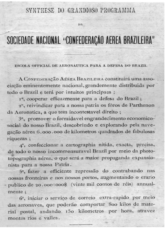 Figura 6 – Capa do manifesto da Confederação Aérea Brazileira - 1911