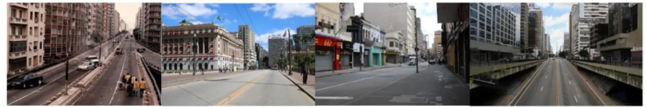 Figura 9: Imagens das vias esvaziadas em São Paulo, Brasil, relembram cenas do filme &#34;Ensaio sobre a Cegueira&#34;,  primeira imagem 