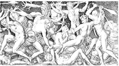Ilustração 2. Mêlée de guerriers nus (detalhe). Étienne Delaune. Combats et triomphes.