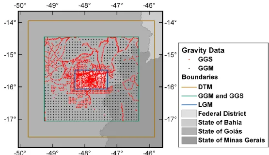 Figure 2: Spatial distribution of the ground gravity stations (GGS) and ground gravity data  computed from GECO geopotential model (GGM), tide free, up to degree and order 2190