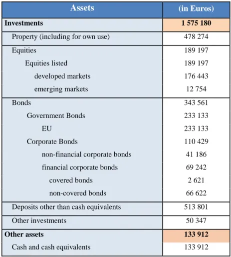 Table 1 – Assets for the baseline scenario 