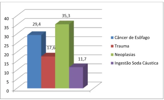 Figura 3: Distribuição percentual das principais comorbidades encontradas no grupo de pacientes com estomias alimentares,  (n= 17), Brasília, 2014 