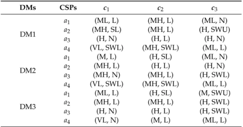 Table 3. The evaluation information given by decision-makers (DMs).