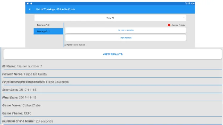 Fig. 4. LeaPhysio Mobile APP - Patient Profile Layout: View Data, View  Trainings, View Observations and View Logins  