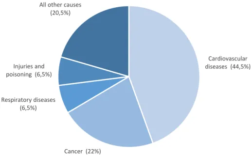 Figure 1.1 – Death causes of European population in 2016. Adapted from [4].  
