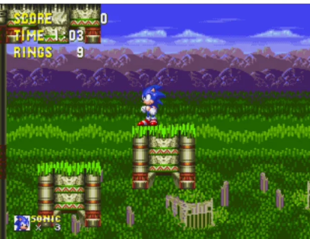 Figure 2.1: A pair of moving platforms in Sonic the Hedgehog 3. These particular platforms swing periodically up and down, allowing access to a higher route through the level.