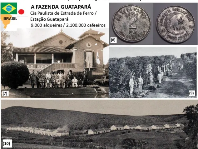 Figura 8 - Japoneses na Fazenda Guatapará / Figura 8 - Moeda usada na compra de produtos no armazém da  Fazenda Guatapará / Figura 9 – Imigrantes japoneses na lavoura de café da Fazenda Guatapará / Figura 10 – 