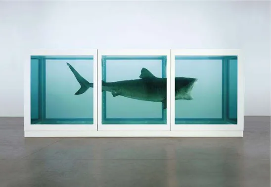 Figura 1.7: Damien Hirst,  The Physical Impossibility of Death in the  Mind of Someone Living, 1991,  217.0  x 542.0  x 180.0  cm