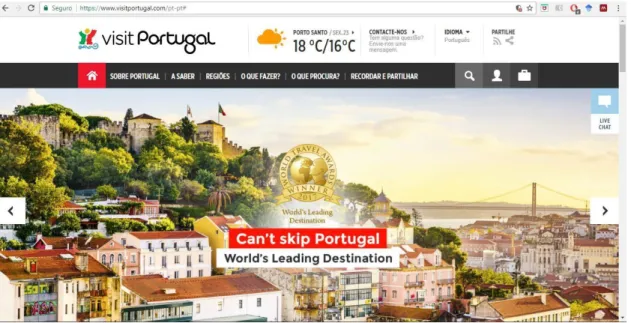 Figura 3.3. Página inicial do  website Visit Portugal. Disponível em  https://www.visitportugal.com/pt-pt