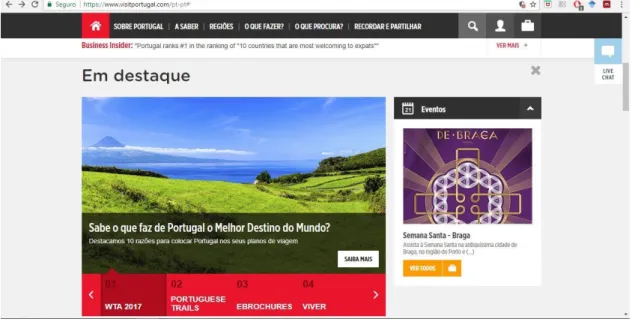 Figura  3.4.  Página  inicial  do  website  Visit  Portugal:  Em  destaque.  Disponível  em  https://www.visitportugal.com/pt-pt