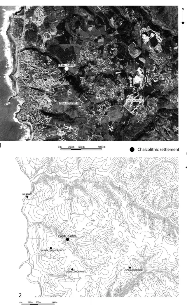 Figure 7. 1 and 2: The location and Chalcolithic entourage of Casal Barril, near Ericeira (Mafra, Portugal).