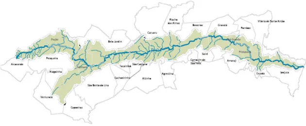 Figura 1. Bacia hidrografia do Rio Ipojuca e Municípios de entorno  
