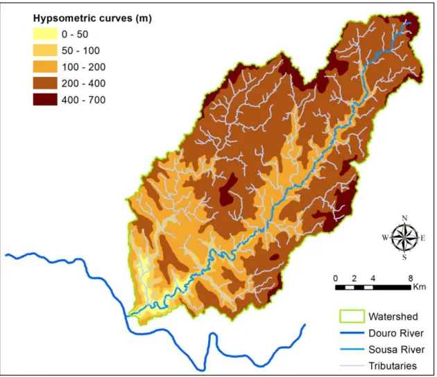Figure 4 shows the existing altitudes classes in the Sousa River’s watershed.