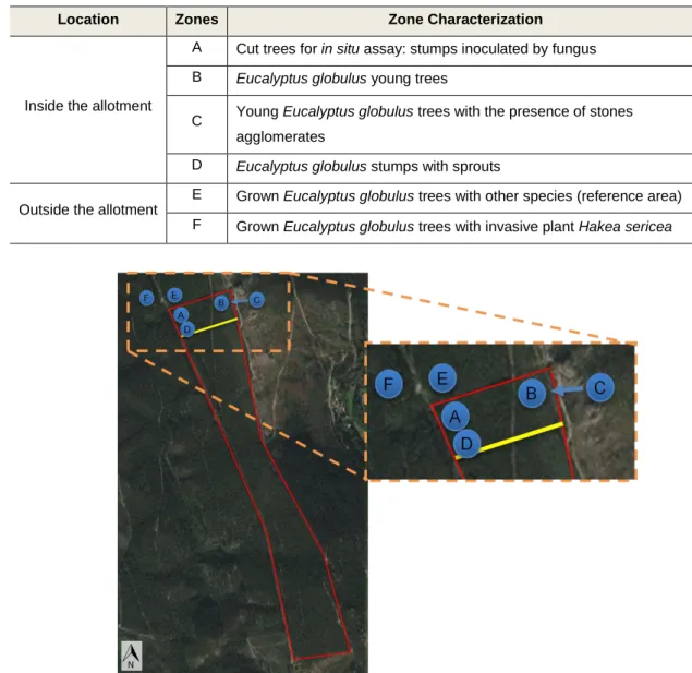 Table 1 - Description of the 6 study zones of the project 