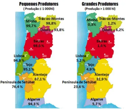 Figura  1.3  –  Pequenos  e  Grandes  Produtores  por  Região  Vitivinícola,  campanha  2008/2009  (Fonte: www.ivv.min-agricultura.pt, 2010) 