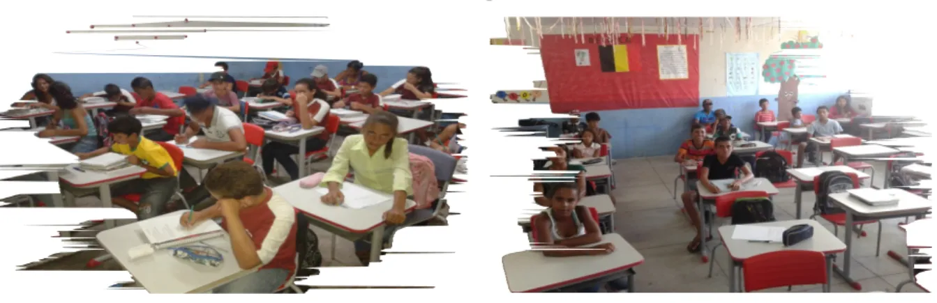 Figura 1: Aplicação do pré-teste nas turmas D e I respectivamente, na Escola Municipal Napoleão Teixeira Lima, Jupi-PE.