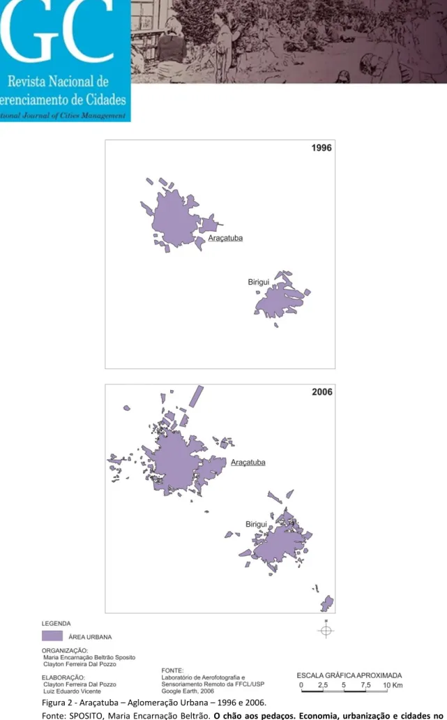 Figura 2 - Araçatuba – Aglomeração Urbana – 1996 e 2006. 