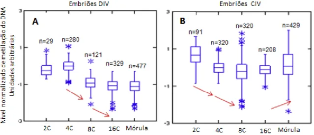 Figura  3.1:  Nível  normalizado  da  metilação  do  DNA  em  embriões  de  coelho  desenvolvidos in vivo (DIV) ou cultivados in vitro (CIV)