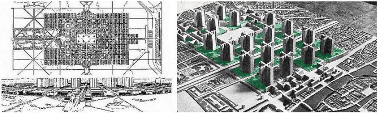 Figura 5: Planos urbanísticos de Brasília/Brasil e Chandigarh/Índia, exemplos colocados em prática dos ideais  modernistas para cidades 