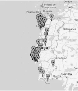 Figure 1. Geographical distribution of Geography Teachers (Google Earth) 