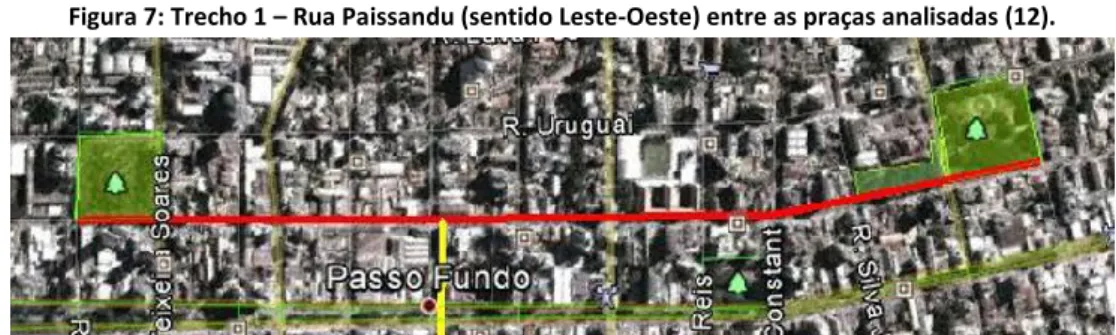 Figura 7: Trecho 1 – Rua Paissandu (sentido Leste-Oeste) entre as praças analisadas (12).