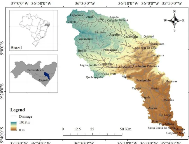 Figure  1.  Location  map  of  the  Mundaú  River  Basin  (MRB)  and  their  municipalities