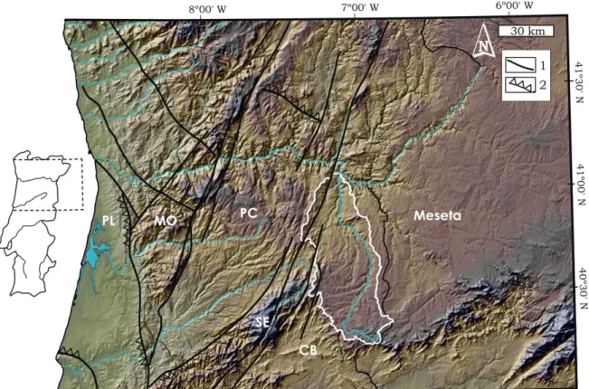 Figura 1.  Localização  da  bacia  hidrográfica  do  Rio  Côa  (delimitada  pela  linha  branca)