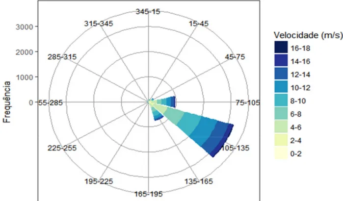 Figura 3. Rosa dos Ventos indicando a variabilidade da direção predominante do vento em Petrolina-PE