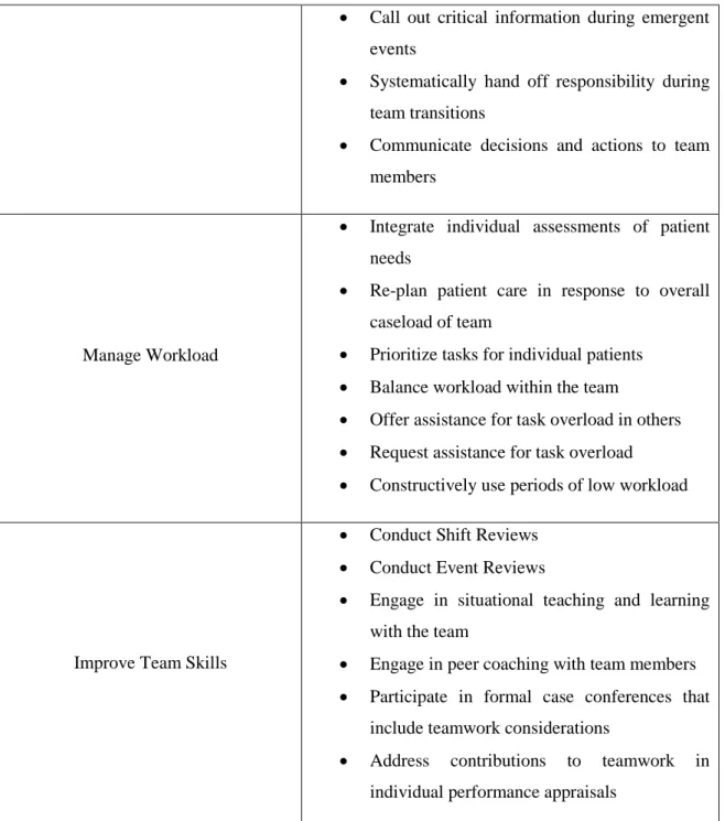 Figure 5 – Check-list of key team work action (MedTeams) 