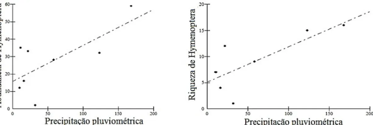 Figura 5. Regressão linear entre a abundância e riqueza de Hymenoptera visitantes florais de Ipomoea carnea  subs