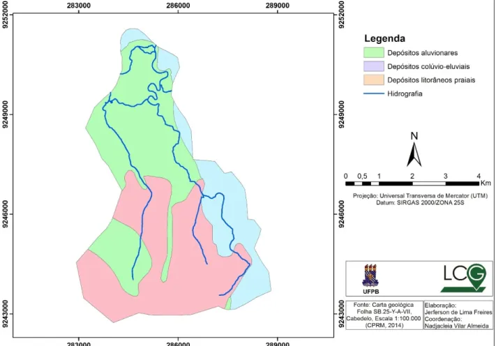 Figura  2.  Unidades  geológicas  presentes  na sub-bacia  dos  rios Velho  e  Açu,  Rio Tinto-PB,  Brasil