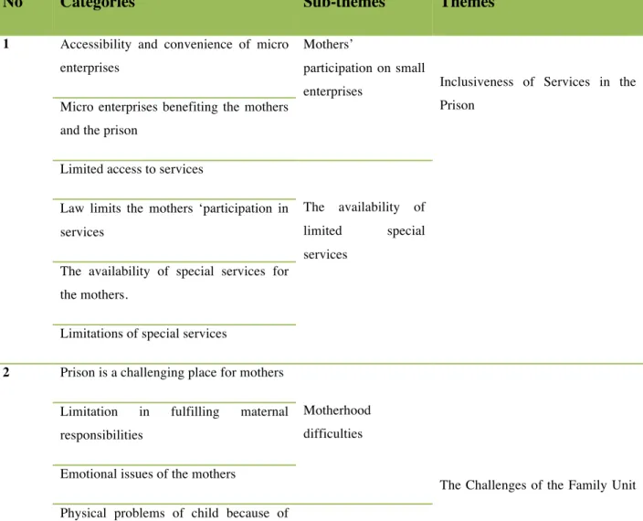 Table 3. Summary of the emerged categories, sub-themes and themes 