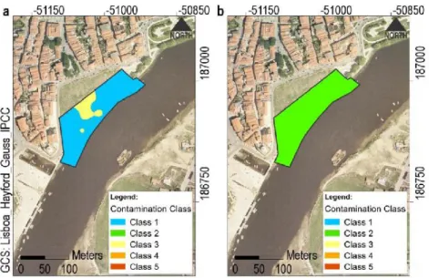 Fig. 9. Contamination class distribution: Zn - (a) 2003; (b) 2010.