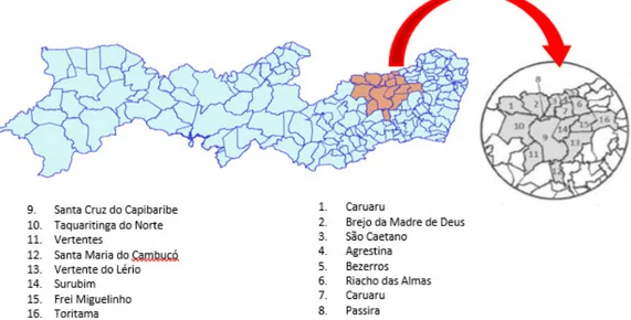 Figura 1. Localização das cidades do pólo têxtil pernambucano. Fonte: Adaptado de Trindade et al