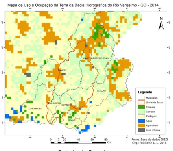 Figura  2  –  Mapa  de  Uso  e  Ocupação  da  Terra  da  Bacia  Hidrográfica  do  Rio  Verissimo  na  microrregião de Catalão (GO).