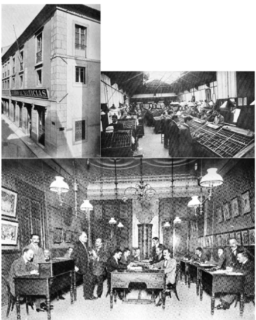 FIG. 4  – Instalações do Diário de Notícias no final do século xix (sede, sala da composição e sala  da redação).