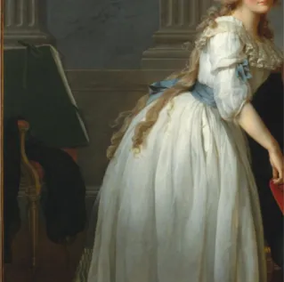 Figura 03: Detalhes do quadro mostrando o provável portfólio com  desenhos de Marie-Anne Lavoisier