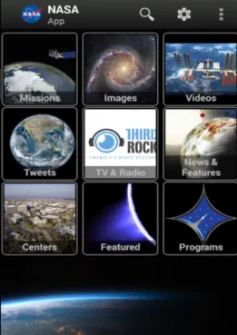 Figura 03: Tela inicial do aplicativo NASA app.