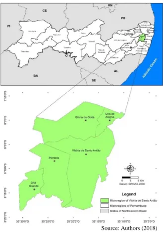 Figure  1  -  Map  of the  location  of  the  microregion  of  Vitória de  Santo  Antão