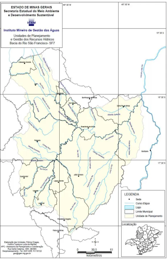 Figura 3.1 – Localização da Bacia do Rio Paracatu, sub-bacia doRio São Francisco no  município Paracatu-MG