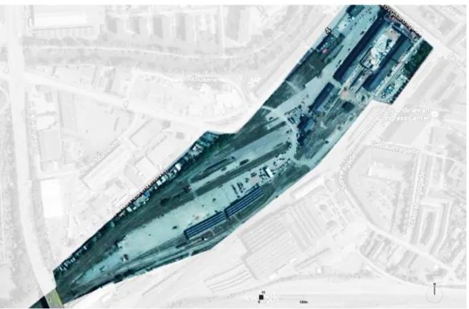 Figure 2 – Current Godsbanen area outlined for this research 